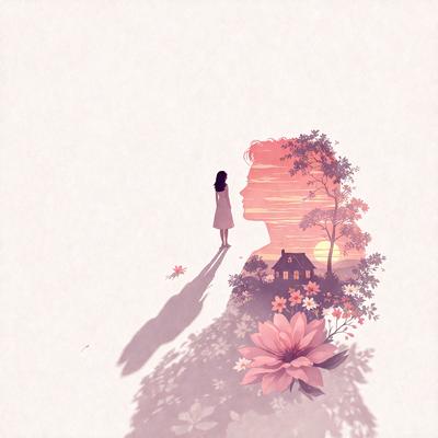 The primary subject of the image is a woman standing on a hill, looking out over a beautiful sunset. The setting is a serene, natural environment with a hillside and a sunset in the background. The visual style is a combination of digital art and illustration, creating a captivating and artistic representation of the scene. The colors and mood of the image are warm and inviting, with the sunset casting a warm glow over the landscape.